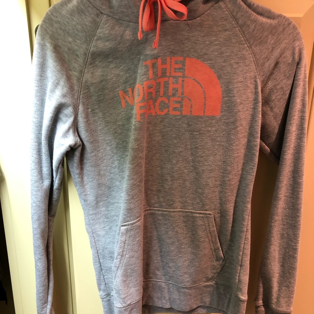 peach and gray northface hoodie